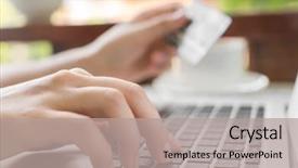  Presentation with credit card - PPT theme with e commerce - hands holding a credit card background and a light gray colored foreground