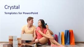  Presentation with shopping - Audience pleasing PPT theme consisting of e commerce - internet shopping concept young couple backdrop and a sky blue colored foreground