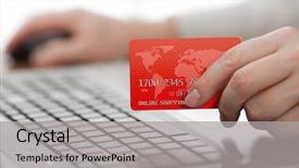  Presentation with credit card - Amazing PPT theme having e commerce - man holding credit card backdrop and a light gray colored foreground