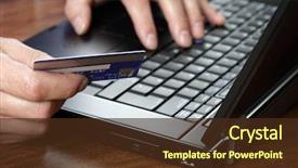 Presentation with credit card - Beautiful presentation theme featuring e commerce - man with credit card using backdrop and a tawny brown colored foreground