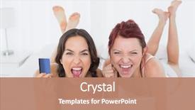  Presentation with online shopping - Presentation theme featuring e commerce - portrait of cheerful young female background and a coral colored foreground