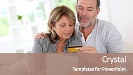  Presentation with credit card - Amazing theme having e commerce - senior couple using credit card backdrop and a coral colored foreground