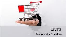  Presentation with shopping - Colorful presentation theme enhanced with e commerce - shopping cart through hole backdrop and a light gray colored foreground