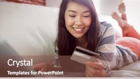  Presentation with living room - Audience pleasing slides consisting of e commerce - smiling asian woman on couch backdrop and a tawny brown colored foreground