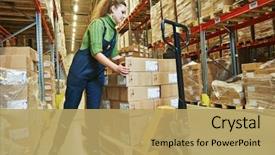  Presentation with bar - Theme featuring e commerce - worker in warehouse with bar background and a yellow colored foreground