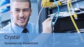  Presentation with datacenter - Presentation theme featuring old colored buttons on white paper background background and a light blue colored foreground