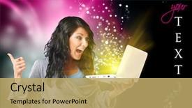  Presentation with black woman - Colorful PPT layouts enhanced with e commerce - young happy woman with laptop backdrop and a yellow colored foreground