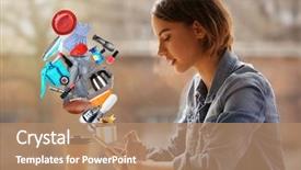  Presentation with online shopping store - Audience pleasing theme consisting of e commerce - young woman using smartphone backdrop and a coral colored foreground