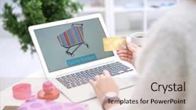  Presentation with credit card - Audience pleasing PPT layouts consisting of e commerce - young woman with credit card backdrop and a soft green colored foreground