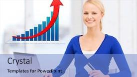  Presentation with growth chart - Audience pleasing theme consisting of e commerce customers happy - online shopping finances people backdrop and a teal colored foreground