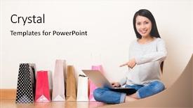  Presentation with weight loss woman showing - Slide set enhanced with e commerce customers happy - woman showing with notebook computer background and a cream colored foreground