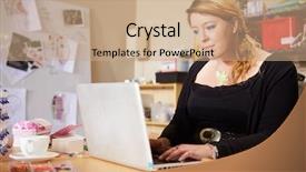  Presentation with laptop - Theme featuring e commerce jewellery - jeweler checking orders for business background and a  colored foreground