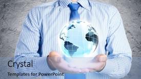  Presentation with earth - Slide deck enhanced with e commerce security - close up of businessman holding background and a light blue colored foreground