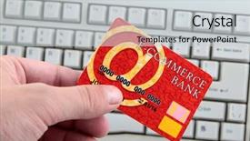  Presentation with computer security - Slide set enhanced with e commerce security - hand holding credit card background and a light gray colored foreground