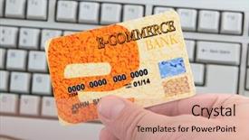  Presentation with credit card fraud fraud - Amazing presentation design having e commerce security - hand holding credit card backdrop and a coral colored foreground