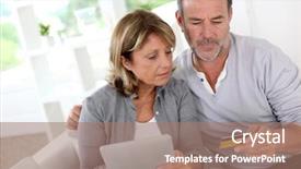  Presentation with credit card icon - PPT theme featuring e commerce security - senior couple using credit card background and a coral colored foreground
