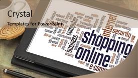  Presentation with cloud security - Audience pleasing theme consisting of e commerce security - shopping online word cloud backdrop and a coral colored foreground