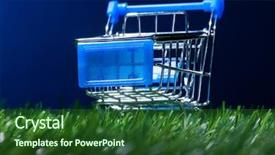  Presentation with creativity - Cool new PPT theme with e commerce trolley - business creativity concept laptop sheets backdrop and a forest green colored foreground