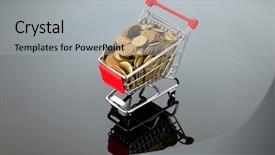  Presentation with shopping trolley - Presentation theme enhanced with e commerce trolley - shopping cart and gold coins background and a  colored foreground