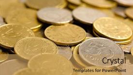  Presentation with pile - Cool new slide set with e commerec tempelete - pile of coins close up backdrop and a yellow colored foreground