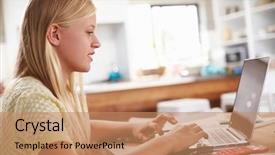  Presentation with cyber stalking computer laptop suffering - Audience pleasing presentation design consisting of e discovery - girl using laptop computer backdrop and a coral colored foreground