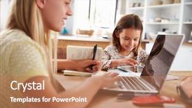  Presentation with computers - PPT theme enhanced with e discovery - sisters spending time together background and a coral colored foreground