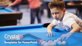 Presentation with billiard - Cool new theme with e entertainment - boy moves pool balls backdrop and a teal colored foreground