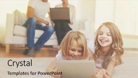  Presentation with family children - Slide set enhanced with e entertainment - family children technology and home background and a coral colored foreground