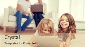  Presentation with technology and children - Colorful PPT theme enhanced with e entertainment - family children technology and home backdrop and a lemonade colored foreground