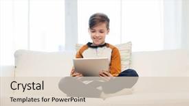  Presentation with technology - Colorful slide deck enhanced with e entertainment - leisure children technology and people backdrop and a lemonade colored foreground