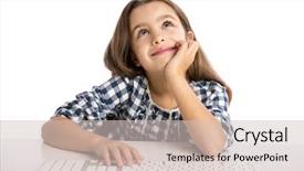  Presentation with desk - Cool new presentation theme with e entertainment - little girl sitting backdrop and a soft green colored foreground