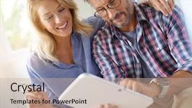  Presentation with online shopping - PPT theme consisting of e entertainment - mature couple buying on internet background and a soft green colored foreground