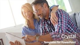  Presentation with online shopping - PPT layouts with e entertainment - mature couple buying on internet background and a violet colored foreground