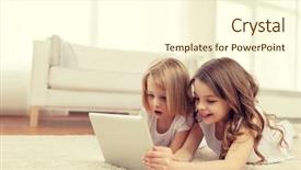  Presentation with tablet - Presentation design featuring e entertainment - two little girls with tablet background and a cream colored foreground