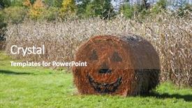  Presentation with straw bale - Amazing PPT theme having e farming - halloween decorated straw bale backdrop and a coral colored foreground