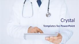  Presentation with tablet - Presentation theme with e health - close up of male doctor background and a sky blue colored foreground