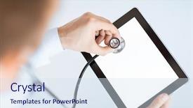  Presentation with tablet - Presentation theme having e health - close up of male doctor background and a sky blue colored foreground