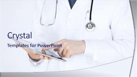  Presentation with tablet - PPT layouts featuring e health - close up of male doctor background and a sky blue colored foreground