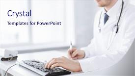  Presentation with keyboard - Audience pleasing presentation design consisting of e health - close up of male doctor backdrop and a sky blue colored foreground