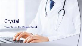  Presentation with keyboard - Slide deck having e health - close up of male doctor background and a sky blue colored foreground