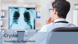  Presentation with radiologist - Presentation having e health - doctor radiologist looking at x-ray background and a light blue colored foreground
