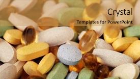  Presentation with supplements - Colorful theme enhanced with e health - macro image of various vitamins backdrop and a yellow colored foreground