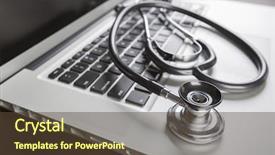  Presentation with medical laptop - Slides featuring e health - medical stethoscope resting on laptop background and a tawny brown colored foreground
