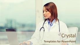  Presentation with busy doctor - Colorful presentation design enhanced with e health - medicine and healthcare concept backdrop and a cream colored foreground