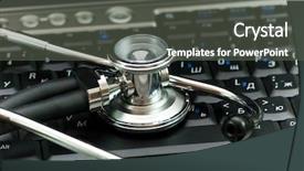  Presentation with digital health - Audience pleasing theme consisting of e health - stethoscope and laptop illustrating concept backdrop and a dark gray colored foreground