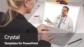  Presentation with chat - Colorful presentation theme enhanced with e health - woman in kitchen using laptop backdrop and a dark gray colored foreground