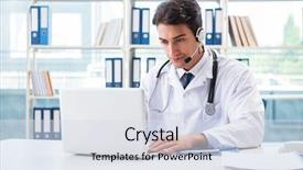  Presentation with telehealth - Beautiful presentation design featuring e health - young male doctor in telehealth backdrop and a sky blue colored foreground