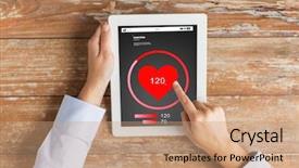  Presentation with heartbeat - PPT theme enhanced with e health app - close up of hands background and a  colored foreground