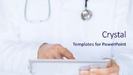  Presentation with tablet - Presentation theme consisting of e health app - close up of male doctor background and a sky blue colored foreground