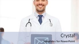  Presentation with healthcare - Presentation design having e health app - medicine profession and healthcare concept background and a  colored foreground